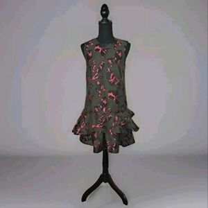Banana Republic Green & Pink Jigsaw Drop Waist Ruffled Skirt Dress Size 2 B25#4